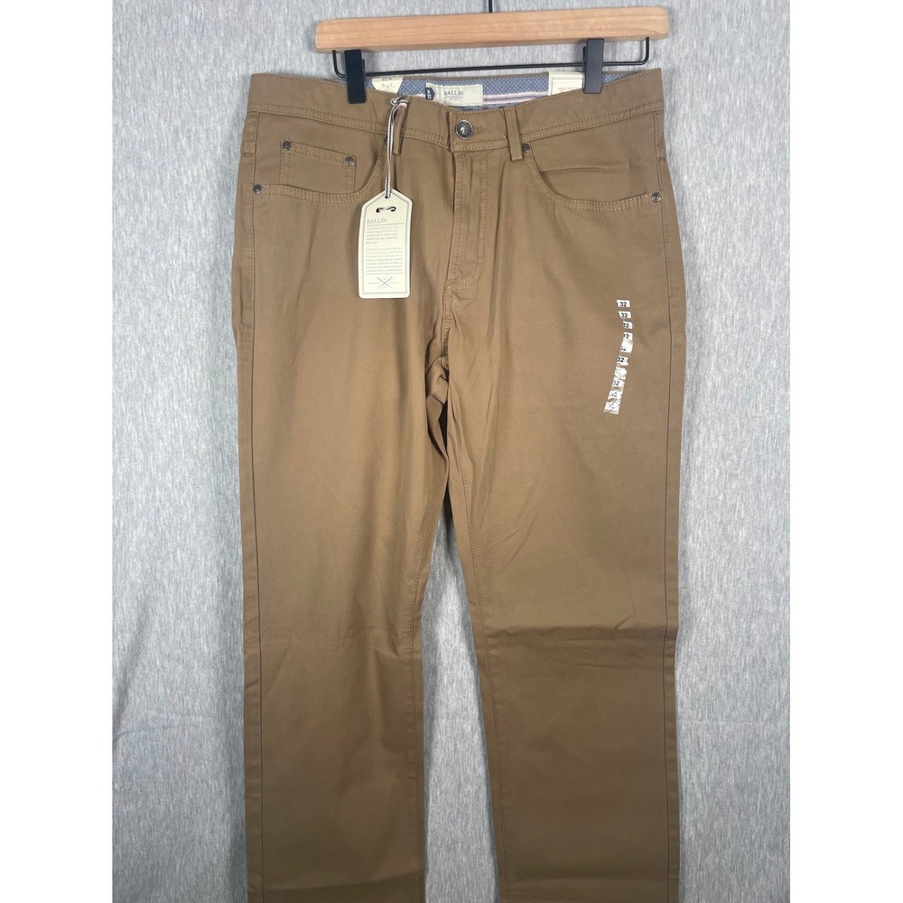 NWT Ballin Crescent Pima Cotton Pants Mens 33/32 Tan Brown Perma Color 5 Pocket